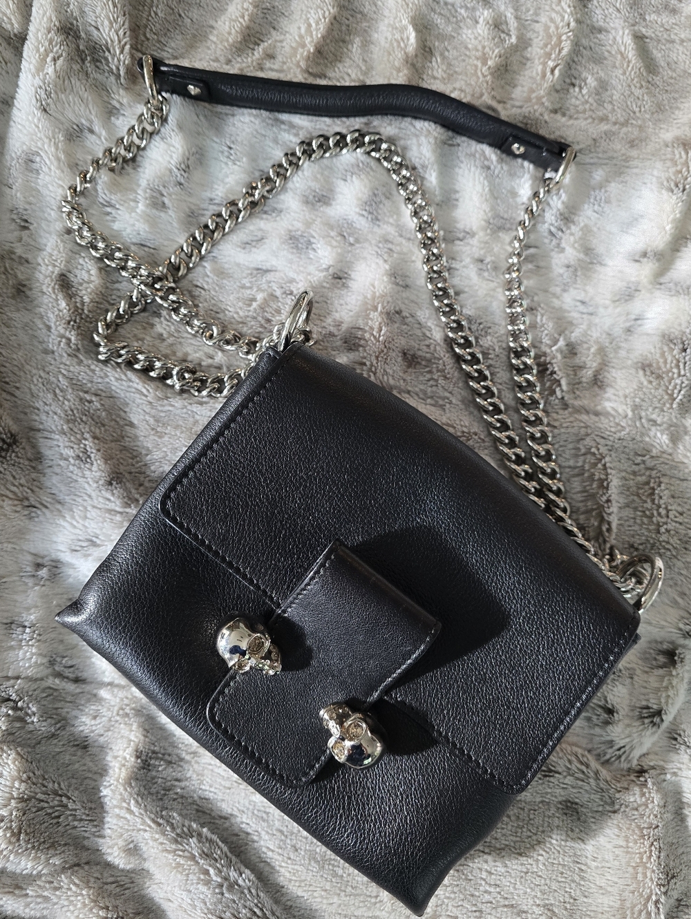 Alexander McQueen Black Leather Crossbody with Skull Hardware